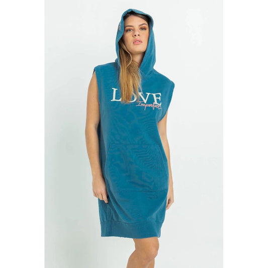 Imperfect Casual Blue Maxi Hooded Camisole Dress