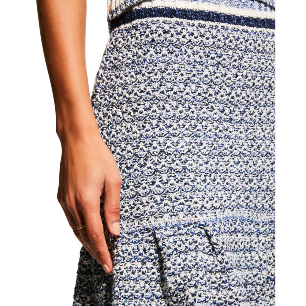 PINKO Elegant Jacquard Canvas Skirt in White & Blue