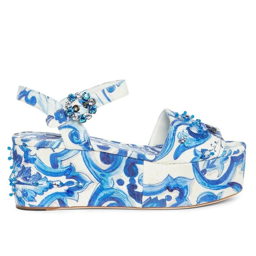 Dolce & Gabbana Majolica Crystal-Embellished Wedge Sandals