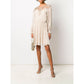 Alberta Ferretti Elegant Beige Silk Panel Dress with Long Sleeves