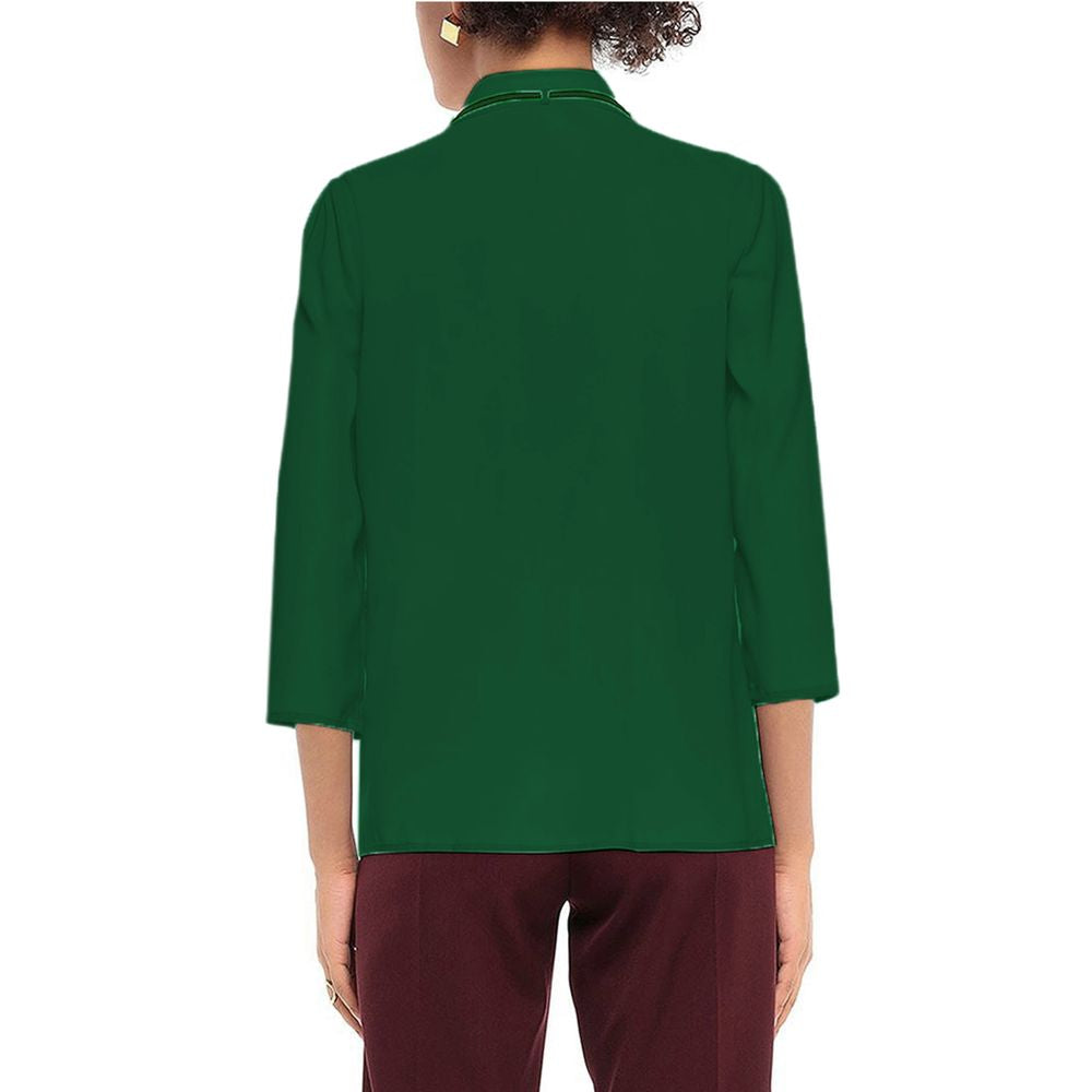 Patrizia Pepe Elegant Green Crepe Blouse with Ruffle Accent