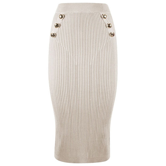 Yes Zee Elegant Pencil Skirt with Decorative Buttons