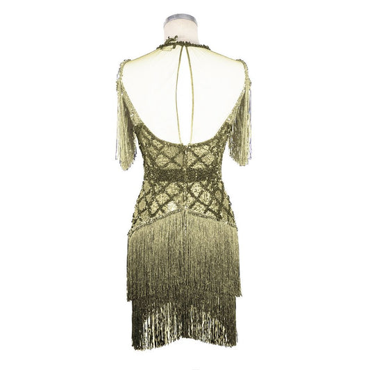 Elisabetta Franchi Glamorous Gold Fringed Sleeveless Dress