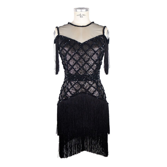 Elisabetta Franchi Sleeveless Sequin Tulle Fringe Dress