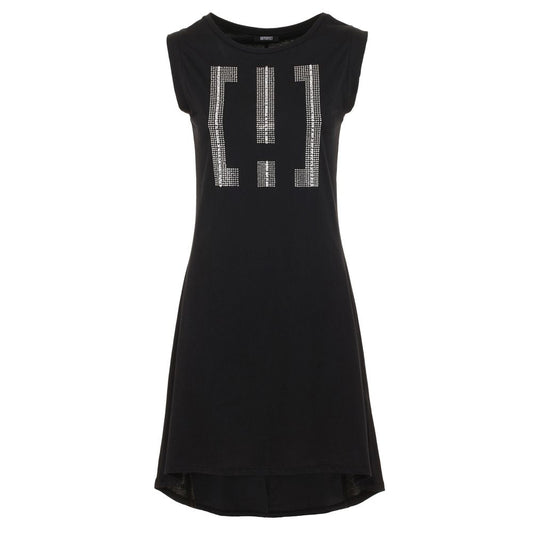 Imperfect Elegant Black Logo Cotton Dress