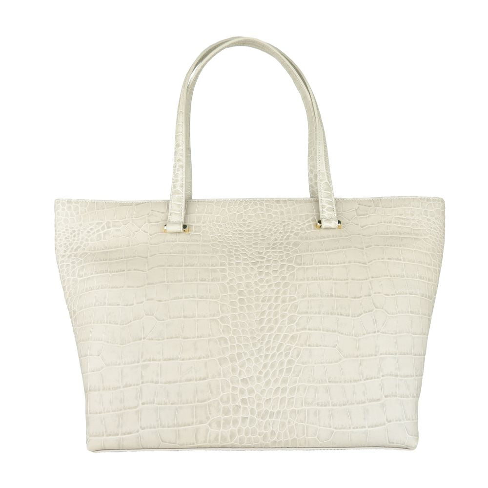 Cavalli Class Chic White Calfskin Leather Handbag