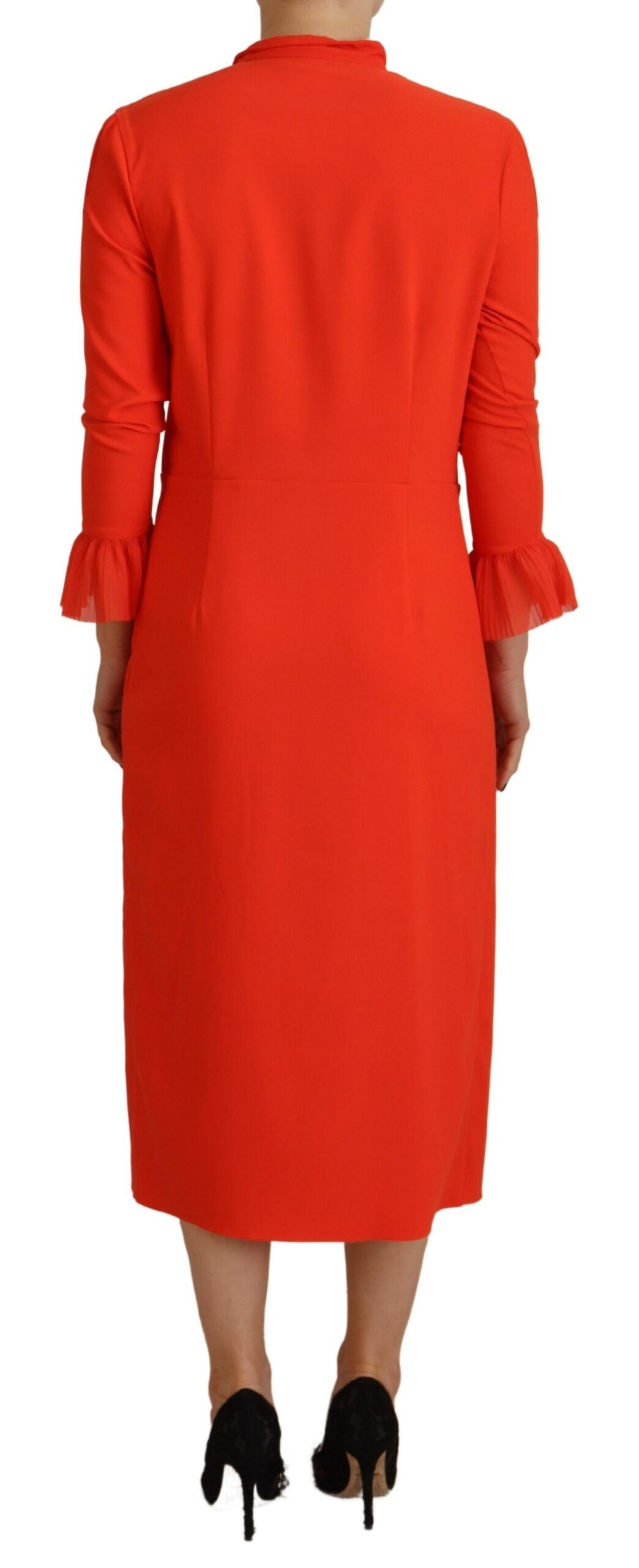 Dsquared² Red Polyester Long Sleeves Pleated Midi Dress