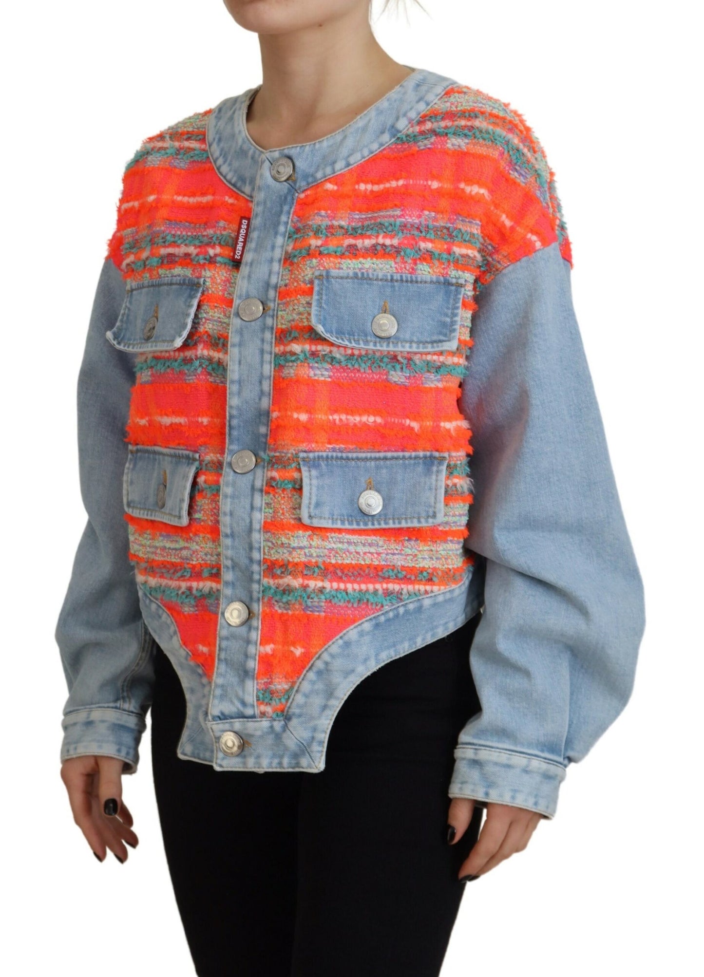 Dsquared² Orange Blue Panelled Button Front Denim Jacket