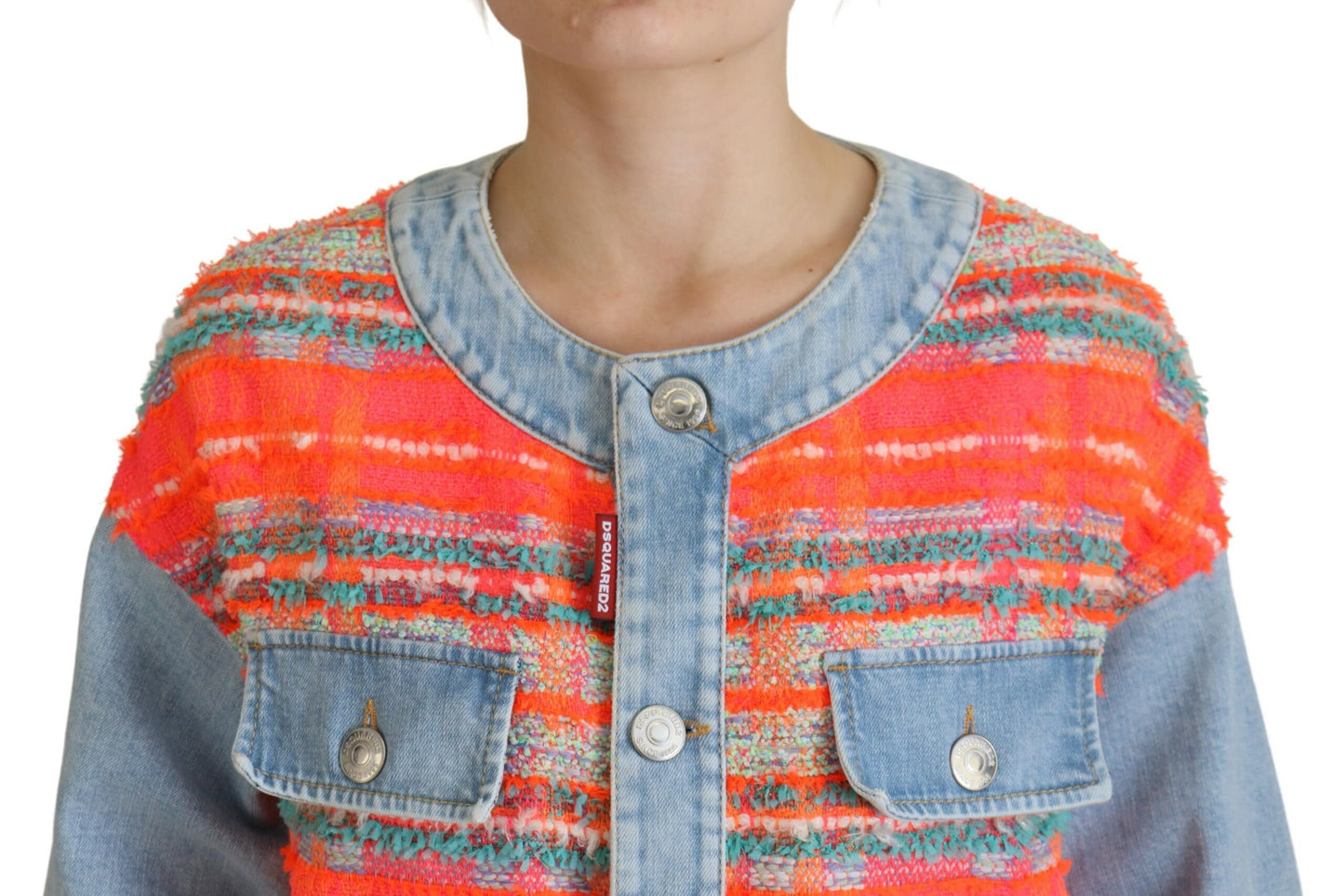 Dsquared² Orange Blue Panelled Button Front Denim Jacket