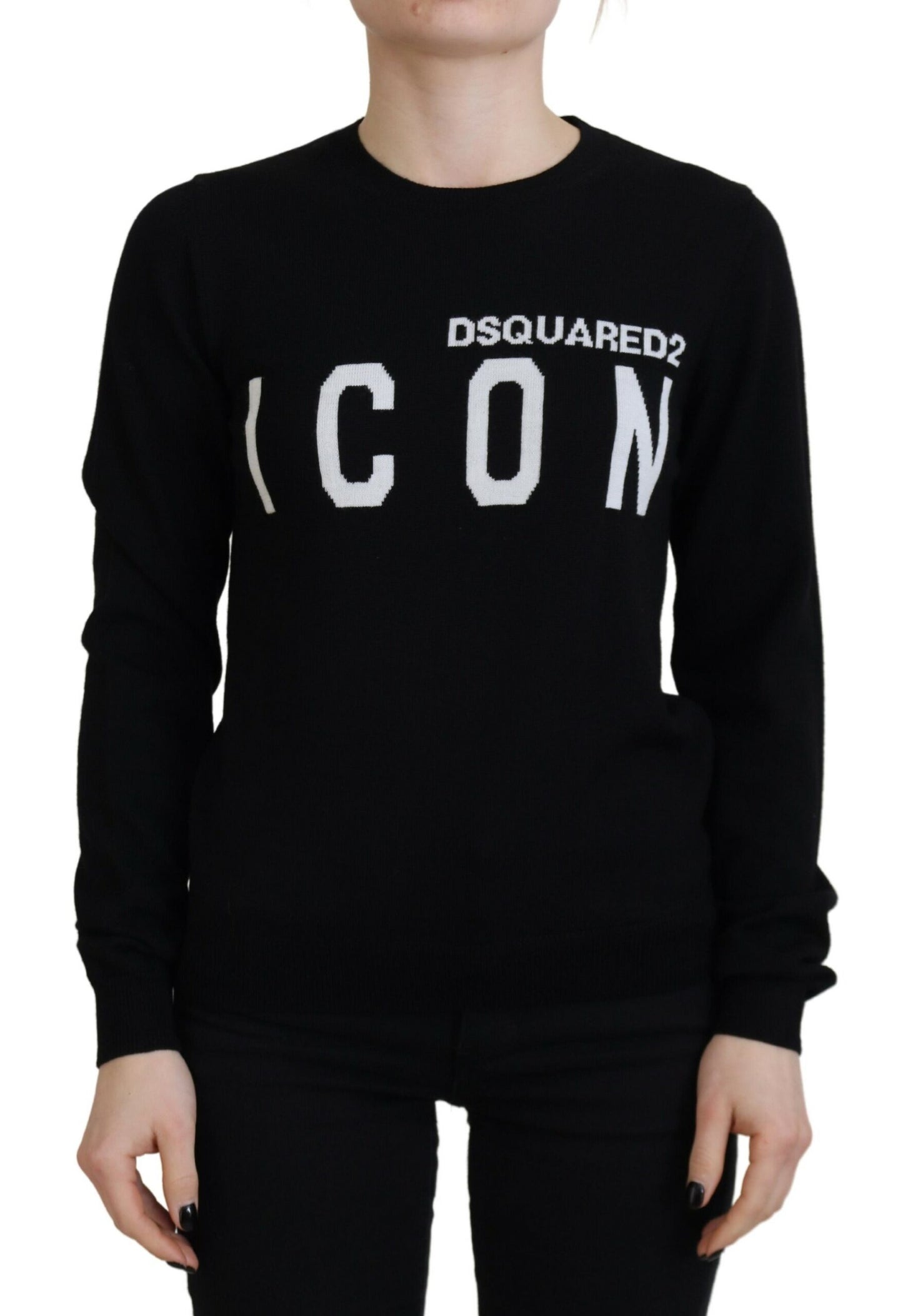 Dsquared² Black Virgin Wool Logo Print Long Sleeves Sweater