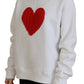 Dsquared² White Cotton Heart Fringe Long Sleeve Sweater