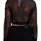 Dsquared² Black Floral Print Cropped Wrap Long Sleeves Top