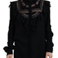 Dsquared² Black Lace Trim Turtle Neck Long Sleeves Top