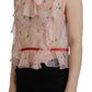 Dsquared² Pink Floral Print Silk Sleeveless Ascot Collar Top