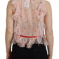 Dsquared² Pink Floral Print Silk Sleeveless Ascot Collar Top