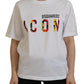 Dsquared² White Cotton Shiny Icon East Tee Crewneck T-shirt