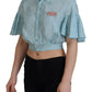 Dsquared² Blue Collared Button Down Short Sleeve Cropped Top