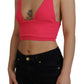 Dsquared² Pink Ribbed Knit Bra Cropped Spaghetti Strap Top