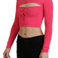 Dsquared² Pink Viscose Knit Open Chest Long Sleeves Top