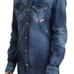 Dsquared² Blue Washed Cotton Button Down Collared Denim Shirt