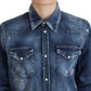 Dsquared² Blue Washed Cotton Button Down Collared Denim Shirt