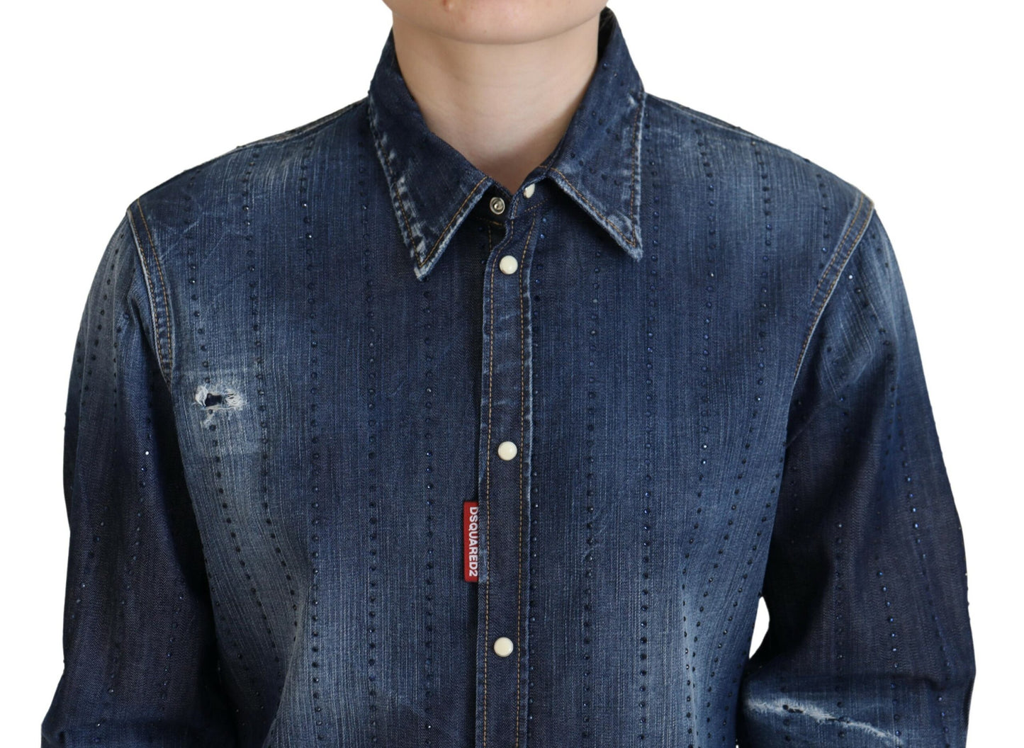 Dsquared² Blue Washed Cotton Button Down Collared Denim Top