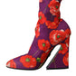 Dolce & Gabbana Purple Floral Jersey Stretch Boots Shoes