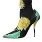 Dolce & Gabbana Black Floral Jersey Stretch Ankle Boots Shoes