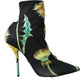 Dolce & Gabbana Black Floral Jersey Stretch Ankle Boots Shoes