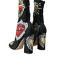 Dolce & Gabbana Black Stretch Socks Red Hearts Booties Shoes