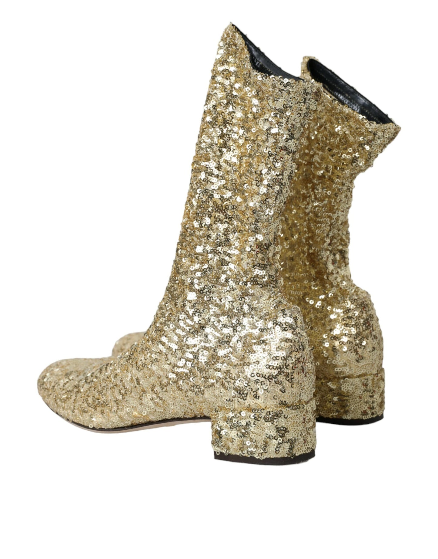 Dolce & Gabbana Gold Sequined Short Boots Stretch Shoes