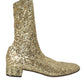 Dolce & Gabbana Gold Sequined Short Boots Stretch Shoes