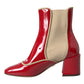 Dolce & Gabbana Red Beige Leather Embellished Mid Calf Boots Shoes