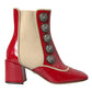 Dolce & Gabbana Red Beige Leather Embellished Mid Calf Boots Shoes