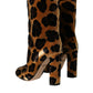 Dolce & Gabbana Brown Giraffe Leather Mid Calf Boots Shoes