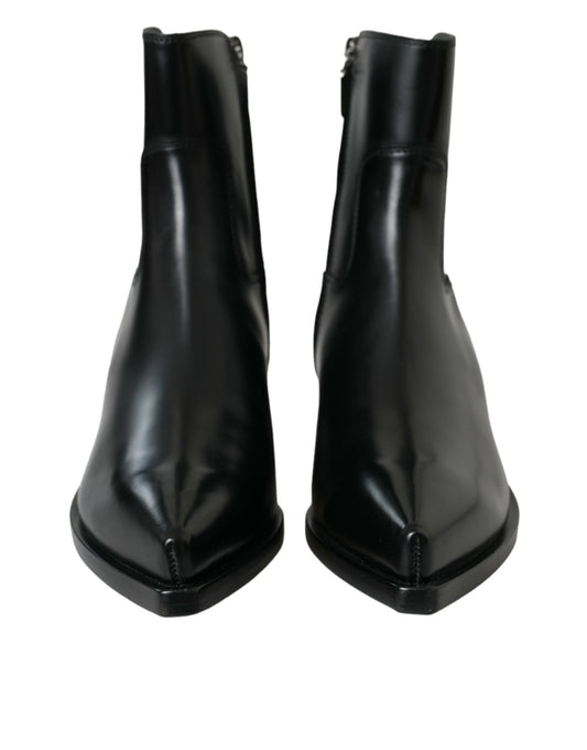 Dolce & Gabbana Black Leather Mid Calf Flats Boots Shoes