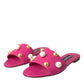 Dolce & Gabbana Pink Embellished Leather Flats Sandals Shoes