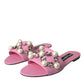 Dolce & Gabbana Pink Embellished Leather Flats Sandals Shoes