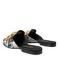 Dolce & Gabbana Gray Jacquard Crystal Mule Flat Sandals Shoes