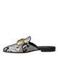 Dolce & Gabbana Gray Jacquard Crystal Mule Flat Sandals Shoes