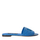 Dolce & Gabbana Cobalt Blue Leather Cut Out Logo Sandals Shoes