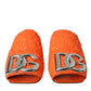 Dolce & Gabbana Orange Sequin Logo Slides Sandals Shoes