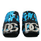 Dolce & Gabbana Blue Sequin Logo Slides Sandals Shoes