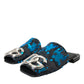 Dolce & Gabbana Blue Sequin Logo Slides Sandals Shoes