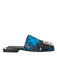 Dolce & Gabbana Blue Sequin Logo Slides Sandals Shoes