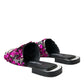 Dolce & Gabbana Fuchsia Sequin Logo Slides Sandals Shoes