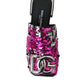 Dolce & Gabbana Fuchsia Sequin Logo Slides Sandals Shoes