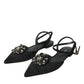 Dolce & Gabbana Black Leather Crystal Slingback Sandals Shoes