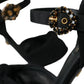 Dolce & Gabbana Black Suede Embellished Heels Sandals Shoes