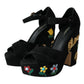 Dolce & Gabbana Black Floral Ankle Strap Heels Sandals Shoes